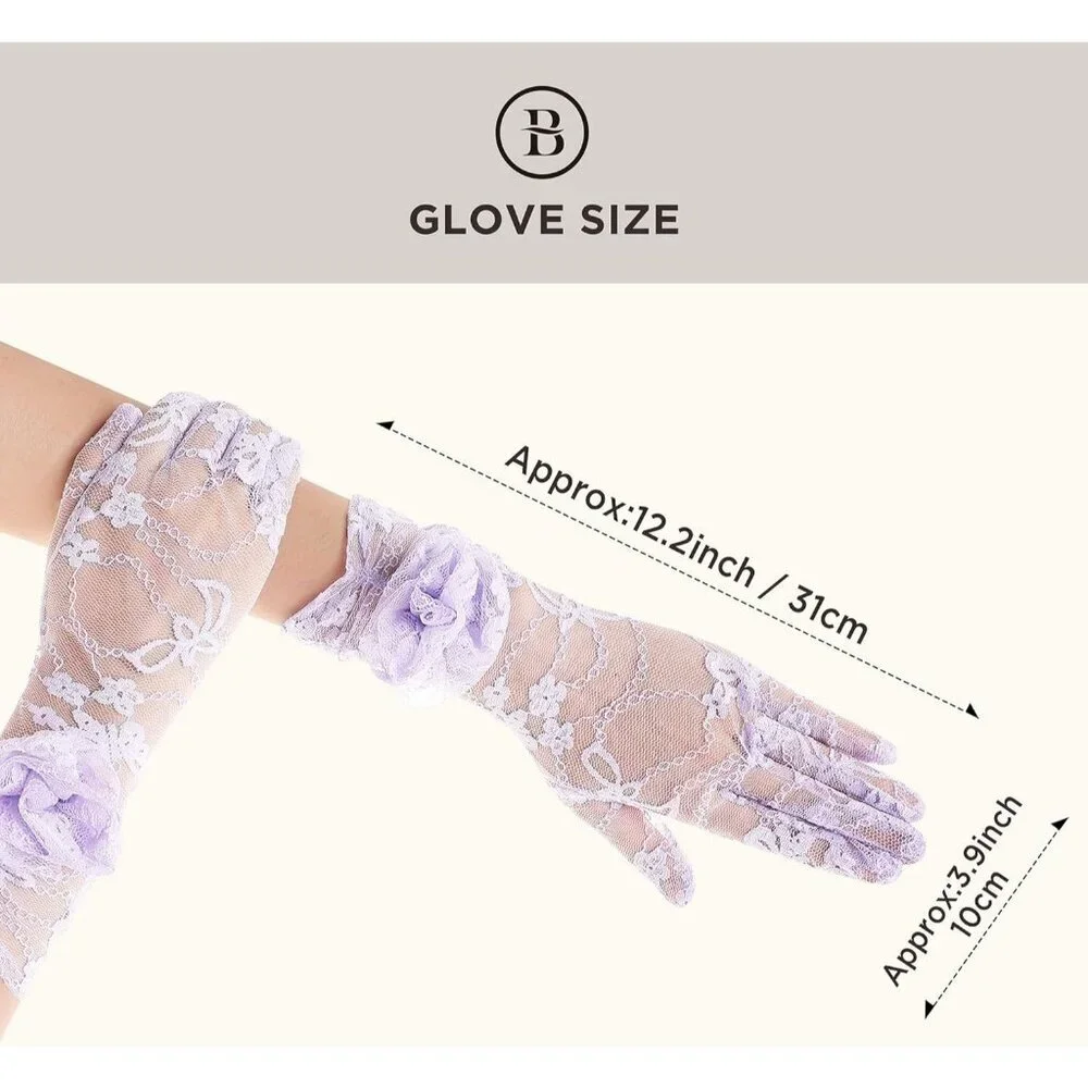 Women's Purple Floral Lace Opera Elegant Evening Party Prom Gloves Accessories - Picture 6 of 6